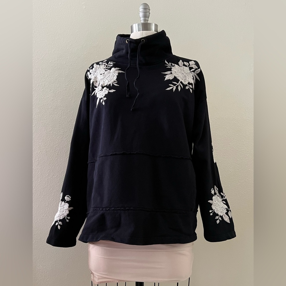 Johnny Was Santal Turtleneck Sweatshirt with Floral Embroidery